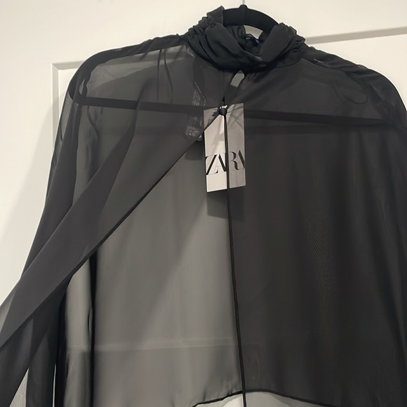 ZARA NWT BLACK LONG CAPE CHIFFON ASYMMETRIC MULTIWAY SIZE M - Picture 6 of 7